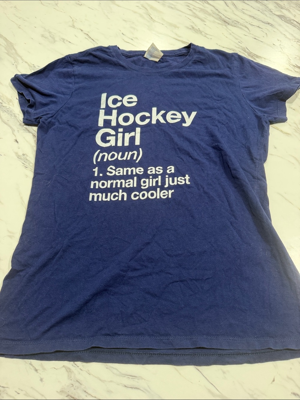 Ice Hockey Girl Graphic Tee - Navy Blue